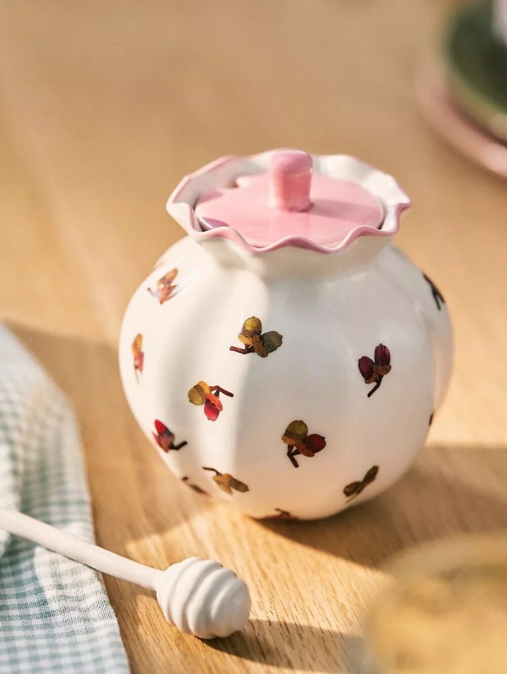 Anthropologie, Georgie Handpainted Decaled Stoneware Honey Pot